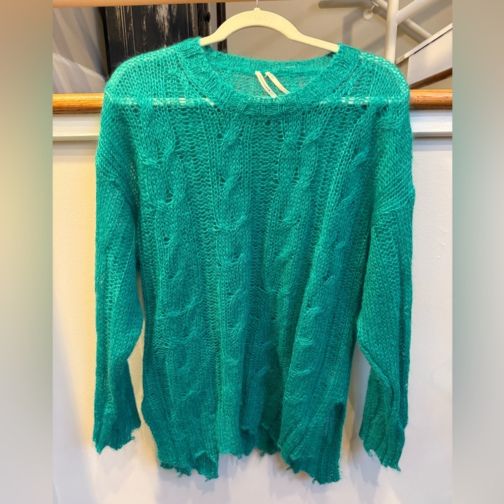 Teal Sweater With Unfinished Edges by Anthropologie